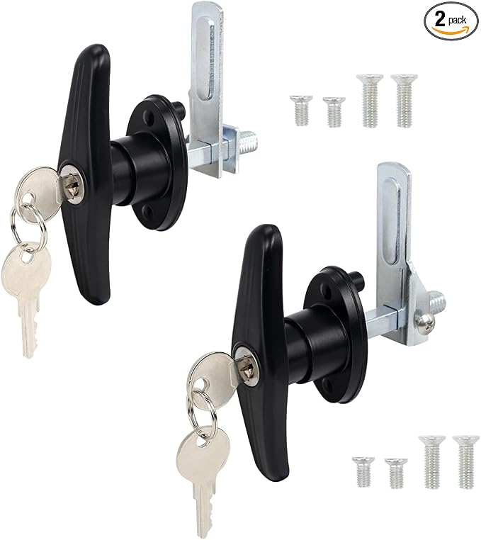 Truck Cap Locking T-Handle, Matching Set T-Handles Lock, Truck Cap Topper Camper Shell Locking T-Handle, Keyed Alike Black T-Handle Lock kit (Left&Right)-Complete Set (2 Locks)
