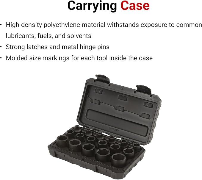 TEKTON 1/2 Inch Drive Impact Socket Set, 17-Piece | SID92301 | (5/16 - 1-1/4 in.), Shallow, 6-Point, Case