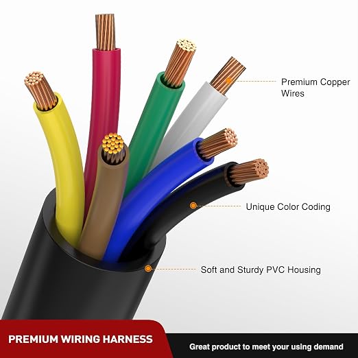 Nilight Heavy Duty 7 Way Inline Trailer Plug with 7 Gang Junction Box | Weatherproof 12 Feet Connector Cable Wiring Harness Suitable for RV Automotives Cars