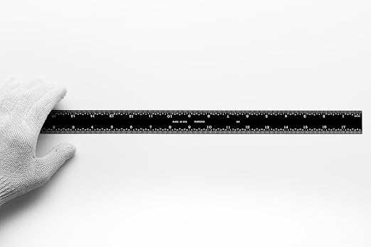 PEC Tools 18" Rigid Metal Ruler, Stainless Steel with Black Chrome Finish, High Contrast, 16R Graduation (1/32", 1/64", 1/50", 1/100"), Easy to Read Machinist Rule for Professionals, Made in USA