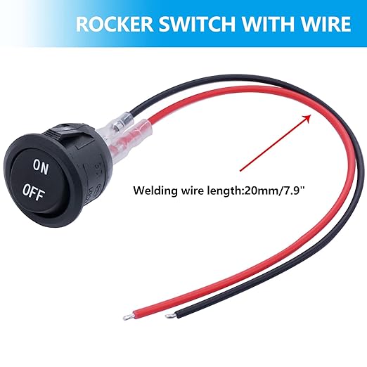 Twidec/10Pcs 12V Round Rocker Switch ON Off AC 6A/250V 10A/125V SPST 2 Pin 2 Position 12 Volt DC Circle Toggle Switch for Car Boat Automotive RV Black with Wires KCD1-5-101-ON-OFF