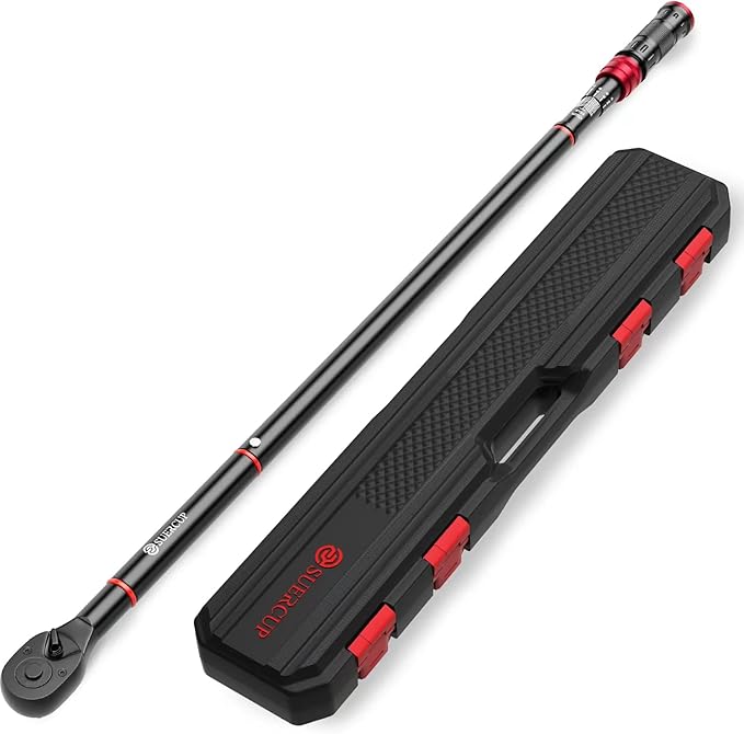 SUERCUP 3/4-inch Drive Click Torque Wrench, 150-1000ft.lb/203.3-1355Nm, 48 Tooth Dual-Direction Click Torque Wrench with a Hex Key for wind turbines,dockyards, car,truck repair