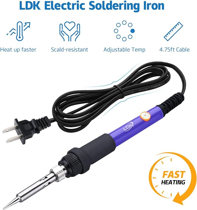 LDK Soldering Iron Kit Electronics, [Upgraded] Full Set 60W 110V Adjustable Temperature Welding Tool, Soldering Pen with 5pcs Different Tips, Stand, Tweezers, Sponge, Flux Pen, Solder Wire