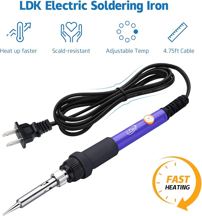 LDK Soldering Iron Kit Electric 60W 110V Adjustable Temperature Soldering Gun Welding Tools, 5pcs Replacement Tips and Solder Wire (Basic)