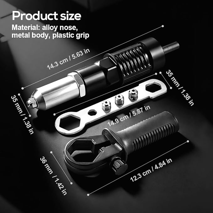 Professional Electric Rivet Gun Adapter Kit, 2026 New Electric Rivet Nut Gun Drill Adapter, Rivet Gun Tool Riveter Drill Attachment for Cordless Electric Power Drills (1 Set)