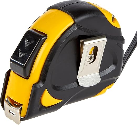 Amazon Basics Self-Locking Tape Measure with Belt Clip, 33 feet (10 m), Inch/Metric Scale, MID Accuracy, Black, Yellow