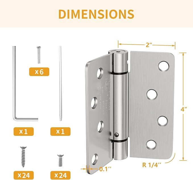 Luxbaro 3 Pack Self Closing Door Hinges, 4 Inch Spring Loaded Door Hinges, Adjustable Tension for Garage, Front Door, Back Door, for Left and Right Hand Door, 1/4'' Radius Corners, UL Listed