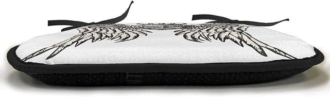 Lunarable Fleur De Lis Chair Cushion Pad, Tribal Tattoo Design with Wings Historic Crest Crown and Eagle, Seat Padding for Kitchen & Patio with Anti-Slip Backing, 16"x16", Eggshell Black