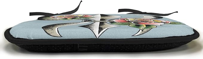 Lunarable Fleur De Lis Chair Cushion Pads Set 12, Fleur-de-Lis Design with Roses Love Power Ornamental Art, Anti-Slip Seat Padding for Kitchen & Patio, 16"x16", Blue Grey Multicolor