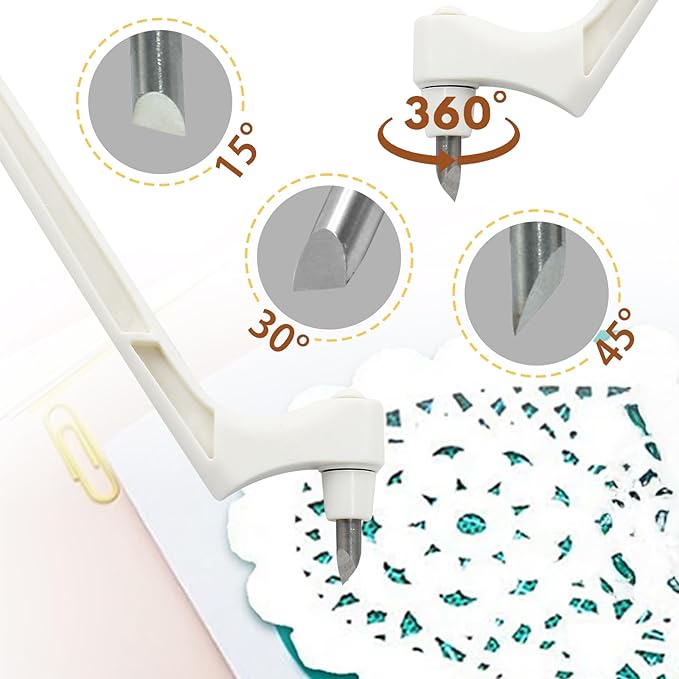Craft Cutting Tools Pen, Craft Cutting Knives with 3 different 360 Degree Rotating Blades Stainless Steel Cutter Pen for Stencils Scrapbooks DIY Crafts (White)