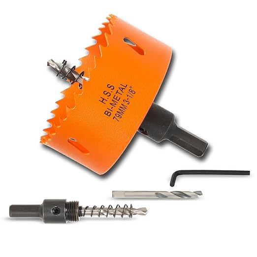 3-1/8 Inch Hole Saw with Arbor for Wood Metal Plastic, 3.125 in Bimetal Hole Cutter, Fast Chip Removal, Smooth Flat Drilling Edge
