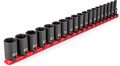 TEKTON 3/8 Inch Drive Impact Socket Set, 19-Piece | SID91117 | (6 - 24 mm), Semi-Deep, 6-Point, Socket Rail