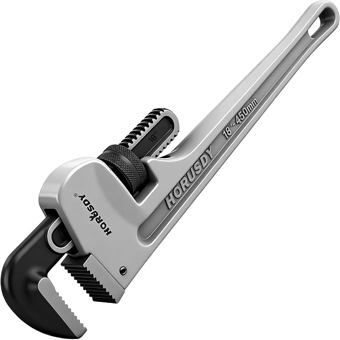 HORUSDY 18-Inch Pipe Wrench, Aluminum Heavy-Duty Adjustable Plumbing Wrench, 450mm, 1/2"–2" Pipe Capacity, Strong Grip & Durable, Lightweight Gray for Professionals & DIY