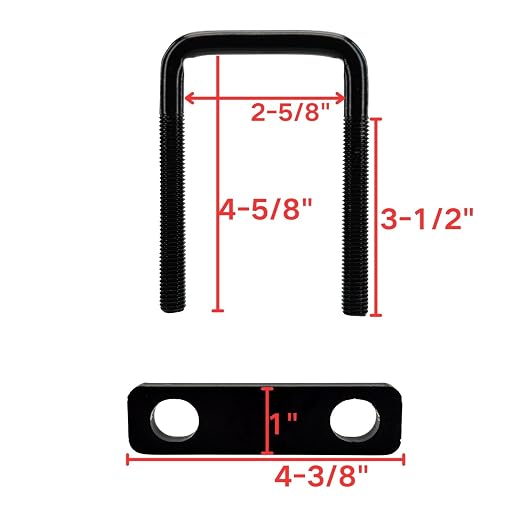 4 Pack Square U-Bolt for Trailer- Fits 2.5 Inch Wide Leaf Springs, Galvanized Steel Clamp Set, Secure Fit for Truck, Boat and Trailers, Black