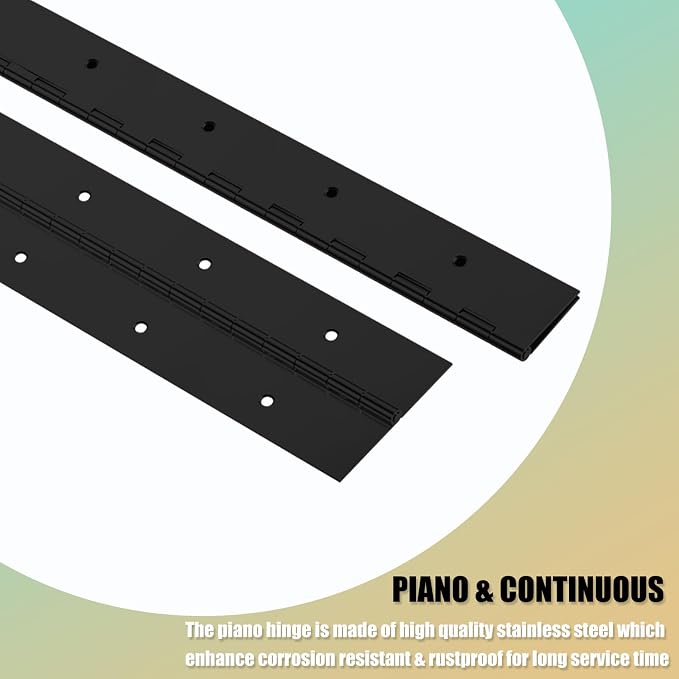 20Inch Black Continuous & Piano Hinges, 2PCS Heavy Duty Stainless Steel Piano Hinge with Hole, 0.05" Thickness/1.2" Open Width Folding Cabinet Door Butt Hinge