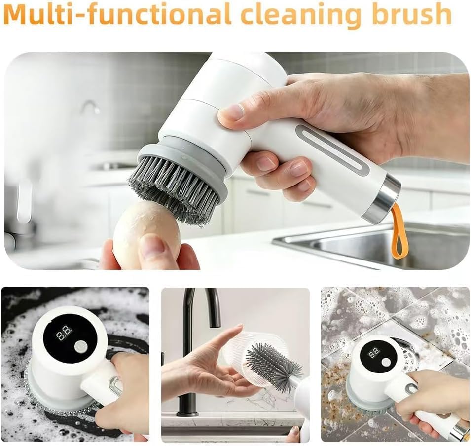Cordless Electric Spin Scrubber with 5 Brush Heads, 3-Speed Cleaning Brush