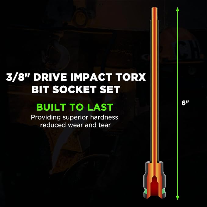 TecoTek 3/8" Drive Impact Torx Bit Socket Set, Extra Long Torx Socket, S2 Alloy Steel Star Bit Sockets, 24PCS Star Bit Set, T10-T60, 2in & 6in Long, CR-V & S2 Alloy Steel Set, Enhanced Storage Case
