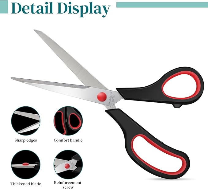 6 Packs Sewing Craft Scissors Bulk,8" Multipurpose Heavy Duty Sharp Scissors,Stainless Steel Shears for Home Office Student Supplies,Black