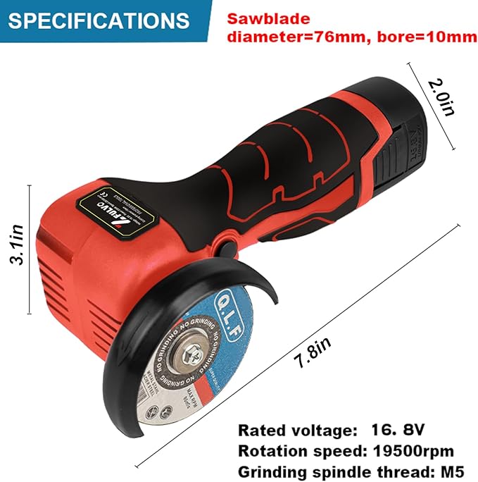 ZFULVO Cordless Brush Angle Grinder Kit, 19500rpm Mini Electric Angle Grinding Tool with 2pcs 16.8V 2000mAh Batteries and 6-Cutting Discs, Grinder Handheld Cutter for Metal Wood