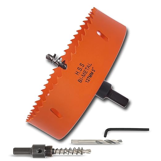 5 inch Hole Saw with Arbor for Metal Wood and Plastic, 127mm Bi-Metal Hole Cutter for Different Project with Smooth and Flat Drilling Edge, Fast Chip Removal