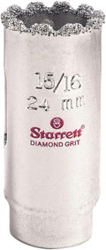 Starrett Diamond Grit Hole Saw 15/16" Dia, 1-5/8" Cutting Depth | Ideal For Drilling Small Diameter Holes, 1/2-20 Thread, XA1 Arbor, Non-Metallic Materials, Silver, KD1056-N