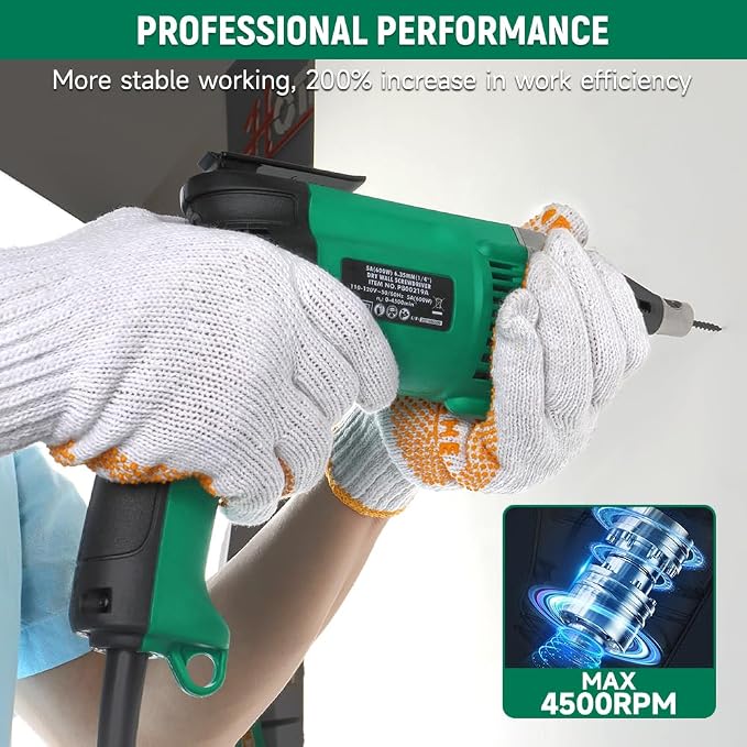 Hoteche 5-Amp Dry Wall Screw Driver, Electric Screwdriver with Variable Speed 0-4500 RPM, 1/4" Chuck, Forward & Reverse Switch with 6pcs Cr-V Bits