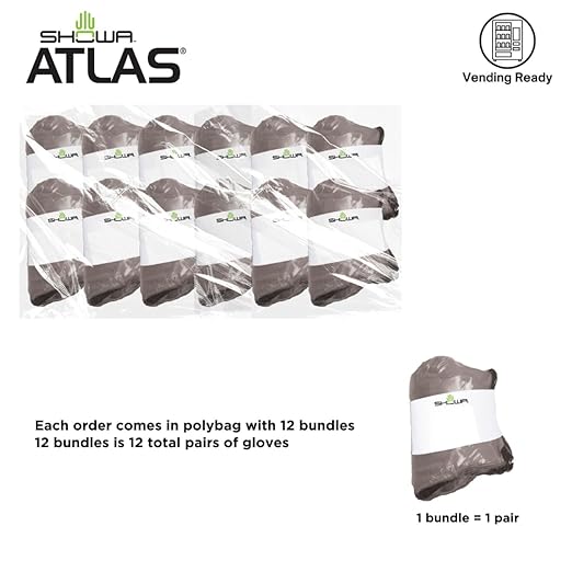 SHOWA Atlas 300B Original 1994 Crinkle Grip Work Gloves, Natural Latex Palm, Heavy Duty 10-Gauge for Construction, Landscaping, Gardening, & Masonry, Black, X-Large, Vending Pack, 12-Pair