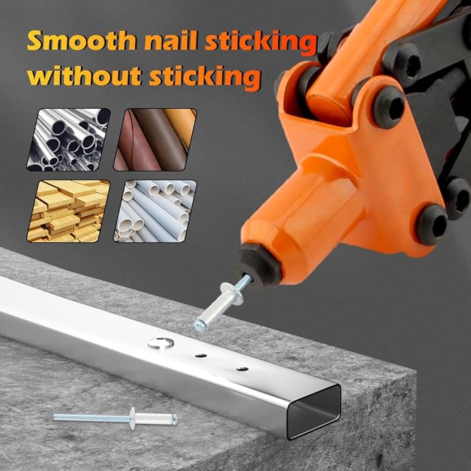 HONUTIGE Rivet Gun Kit, Professional Hand Riveter Heavy Duty Metal Rivet Gun Tool Manual Rivet Tool One-Handed Rivet Gun with 50 Rivets for DIY/Automotive Repairs/Furniture