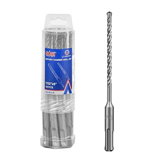 SALI SDS Plus Rotary Hammer Drill Bit 10 Pcs 7/32"*6" Concrete Drill Bit Kit Cross-Type Double Thread Carbide Material Suitable for Concrete, Brick, Cement Walls, Stone, Hammer Drill Bits for Concrete