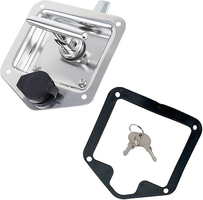 1 Pcs Stainless Steel T-Handle Lock for Trailer Rv Door Latch Truck Toolbox | with Gasket, with Keys, 304 Stainless Steel, Highly Polished