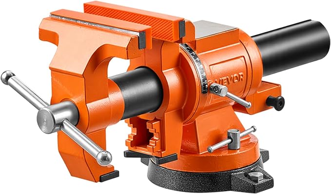 VEVOR Heavy Duty Bench Vise, 6" Jaw Width, Double Swivel Rotating Multi-Purpose Bench Vise, with 360° Locking Swivel Base and Head, 2.8" Throat Depth, 6" Max Jaw Opening, for Drilling, Pipe Cutting
