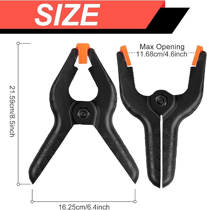 2 Pack Spring Clamps, 8.5inch Plastic Clips, Small Backdrop Clips, Clamps Heavy Duty, Spring Clips for Crafts, Backdrop Stand, Woodworking, Photography Studios (Black)