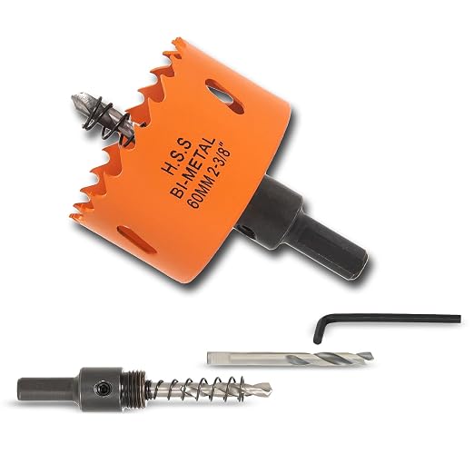 2-3/8 Inch Hole Saw with Arbor for Wood Metal Plastic, 2.375 in Bimetal Hole Cutter, Fast Chip Removal, Smooth Flat Drilling Edge