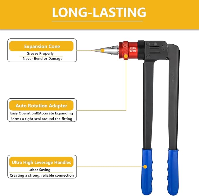 Auto-spin PEX A Expansion Tool, Automatically Rotation Head PEX Expander Kit, with 1/2 Inch 3/4 Inch 1 Inch Expansion Head