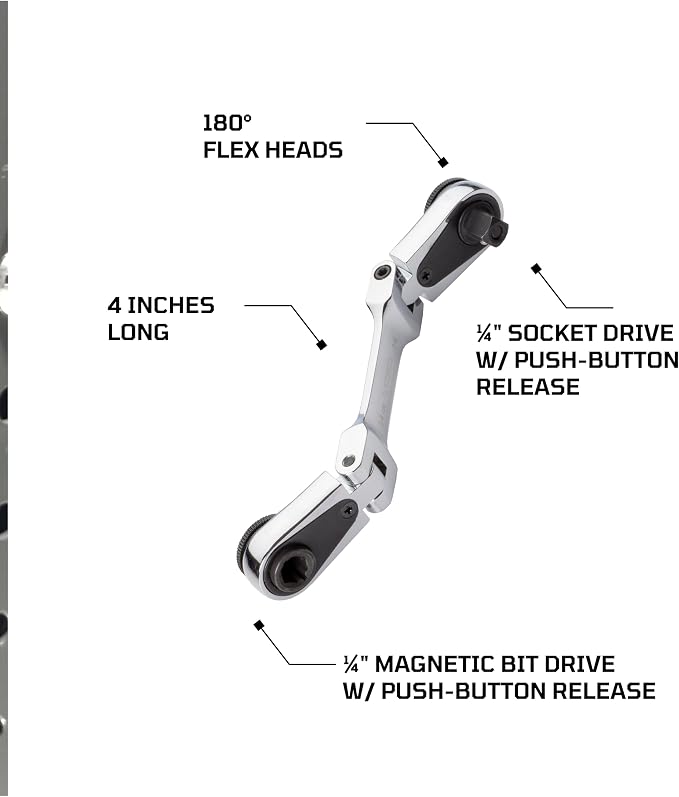 EZRED 4S04 Micro Combo Dual Ratchet Socket with 1/4" Square Drive & Magnetic Bit Drive