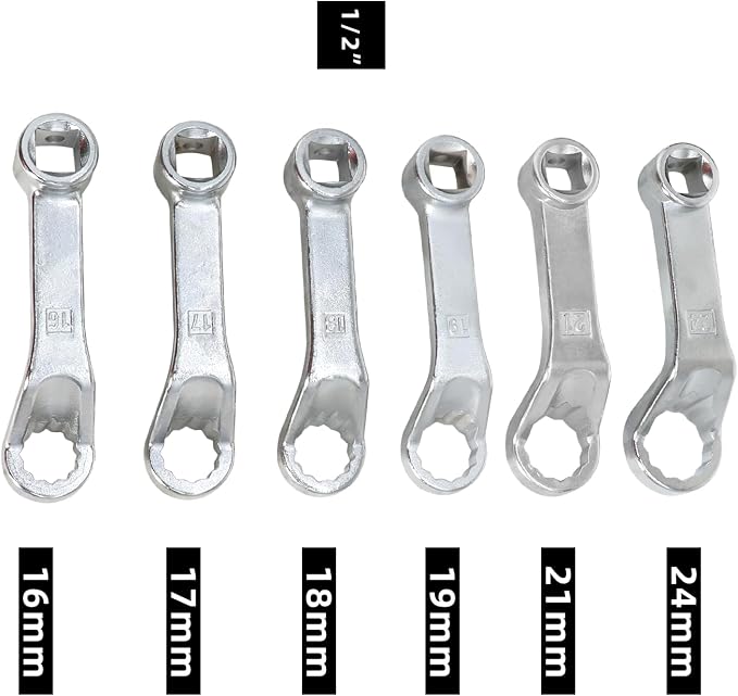 DPTOOL 6Pc Rear Camber Adjust Wrench Motor Mount Socket for Benz VW Audi | Offset Fixing Screws Oil Filter Removal Wrench Kit with 1/2 Drive 12 Point 16mm 17mm 18mm 19mm 21mm 24mm
