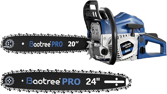 62cc 20 & 24 Inch Gas Chainsaw for Tree Cutting, Firewood, Logging | 2-Cycle Engine & Anti-Vibration System, Quick Start Technology