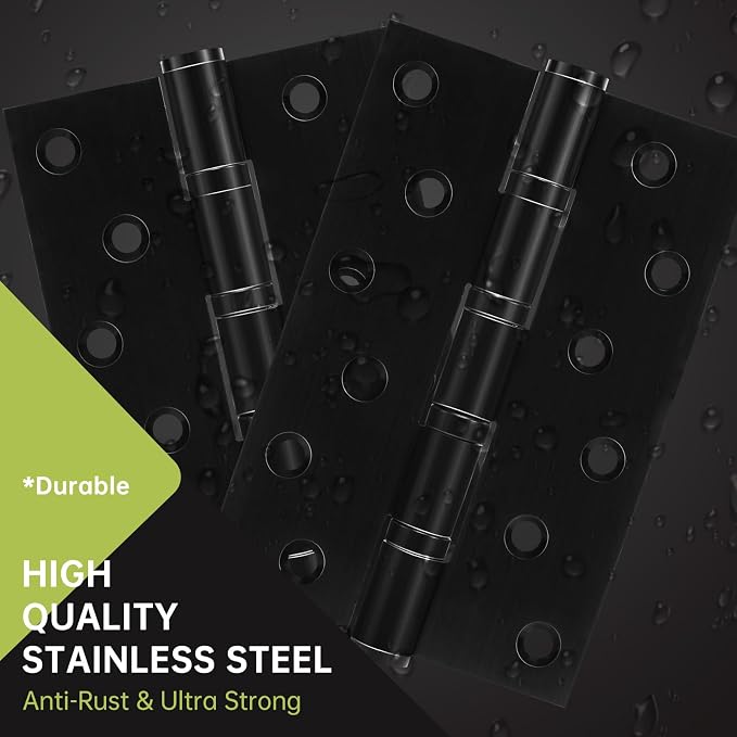 6 Pack Black Door Hinges 6 Inches Ball Bearing Hinges Heavy Duty Stainless Steel Hinge with Screws, Square Corner, Smooth and Quiet