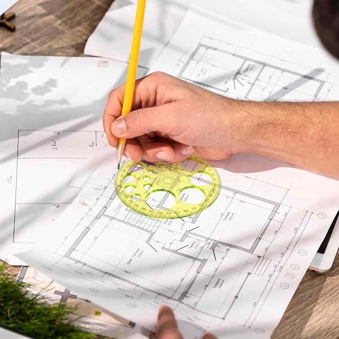 Circle Template 360° Protractor Round Stencil, Plastic Circle Ruler for Drawing, Circle Stencil Measuring Tools for Building Formwork Office School Supplies, yellow, 583308_2_FXvtRLSKG