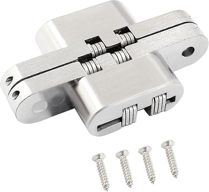60 mm Hidden Hinge, Stainless Steel 180 Degree Invisible Cross Hinges for Kitchen Cabinet Door, Frameless Concealed Hinge with Screws, 2pcs