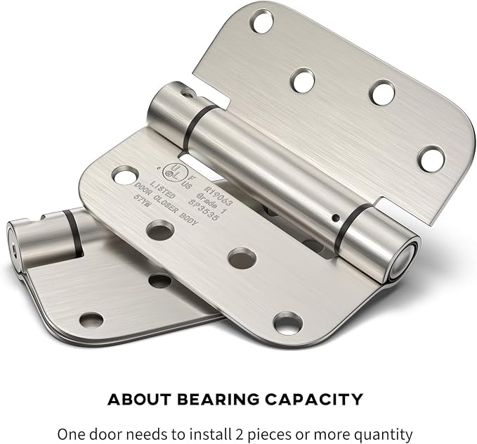 goldenwarm 6 Pack 4 Inch Satin Nickel Brushed Self Closing Door Hinges with 5/8'' Radius Corners - Adjustable Tension Soft Close Hinges for Interior/Exterior Doors, Durable & Quiet Closure