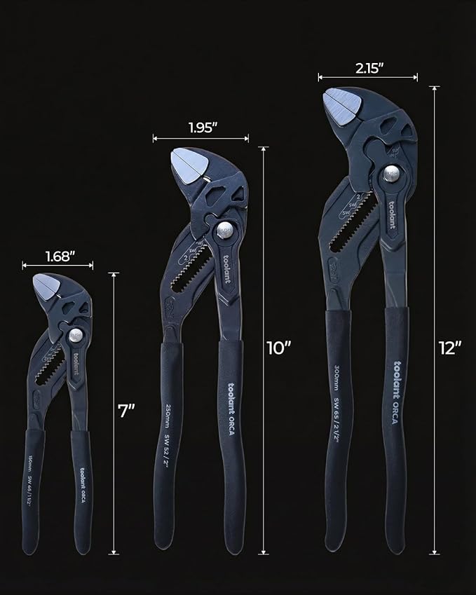 toolant 12-INCH Plier Wrench, CR-V Construction Adjustable Wrench With Pouch, Black Finish Smooth Jaw Pliers, Parallel Jaws with Comfortable Grips, Suitable for All Types of Nuts, Water Pipes, etc