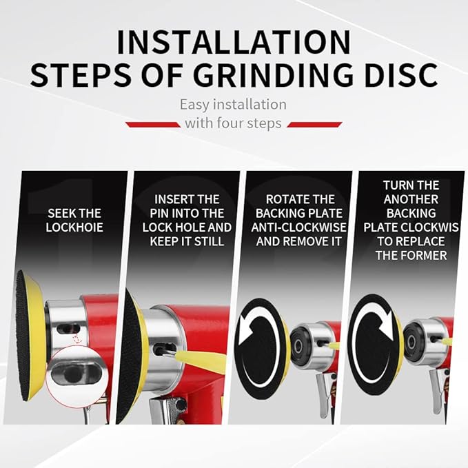 SI FANG 48Pcs 1'' 2'' 3'' Mini Air Sander Kit, High Speed Random Orbital DA Sander Polisher for Auto Body Work, Includes 1/2/3in Polishing Sponge & Wool Pads Sandpapers (Red Pneumatic Sander)
