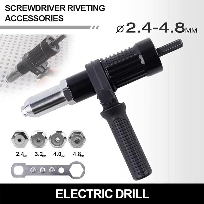 Professional Electric Rivet Gun Adapter Kit,2026 New PopElectric Rivet Gun Adapter Kit,Cordless Electric Drill Riveter Insert Nut Tool,Removable Handle 4 R-ivet Heads for Metal & Aluminum Work