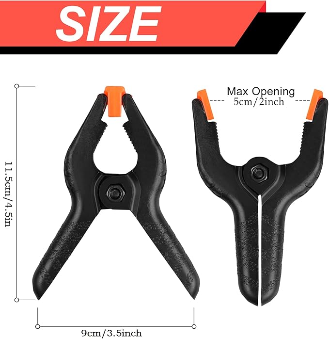 8 Pack Spring Clamps, 4.5inch Plastic Clips, Small Backdrop Clips, Clamps Heavy Duty, Spring Clips for Crafts, Backdrop Stand, Woodworking, Photography Studios (Black)