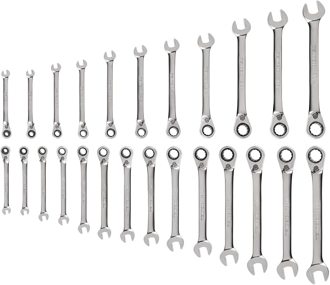 TEKTON Reversible Ratcheting Combination Wrench Set, 25-Piece | WRC94004 | (1/4 - 3/4 in., 6 - 19 mm), 12-Point, Satin Chrome Finish