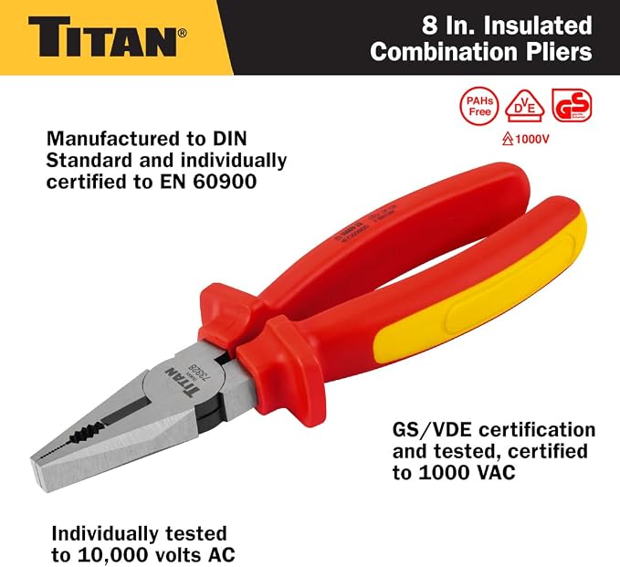 Titan 73328 8-Inch VDE Insulated Combination Pliers