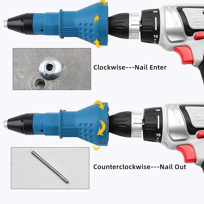 Cordless Electric Rivet Gun Adapter Kit, 1/4 Inch Hex Shank Blind Rivet Nut Drill Adapter Converter Convert Drill to RivetInsert Nut Tool Kit（Blue）