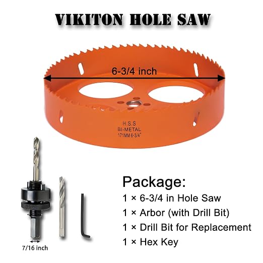 6-3/4 Inch Hole Saw with Arbor for Metal Wood Plastic, 6-3/4 in Bi-Metal Hole Cutter for Different Project with Smooth and Flat Drilling Edge, Fast Chip Removal,Lighter and Portable