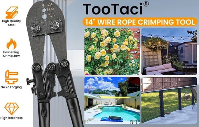 TooTaci Wire Rope Crimping Tool, Wire Rope Swaging Tool for Aluminum Oval Sleeves, Double Sleeves, Crimping Loop sleeve from 1/16-inch to 1/8-inch, Cable Crimper